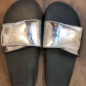 Victoria Secret’s PINK Silver Velcro Slides